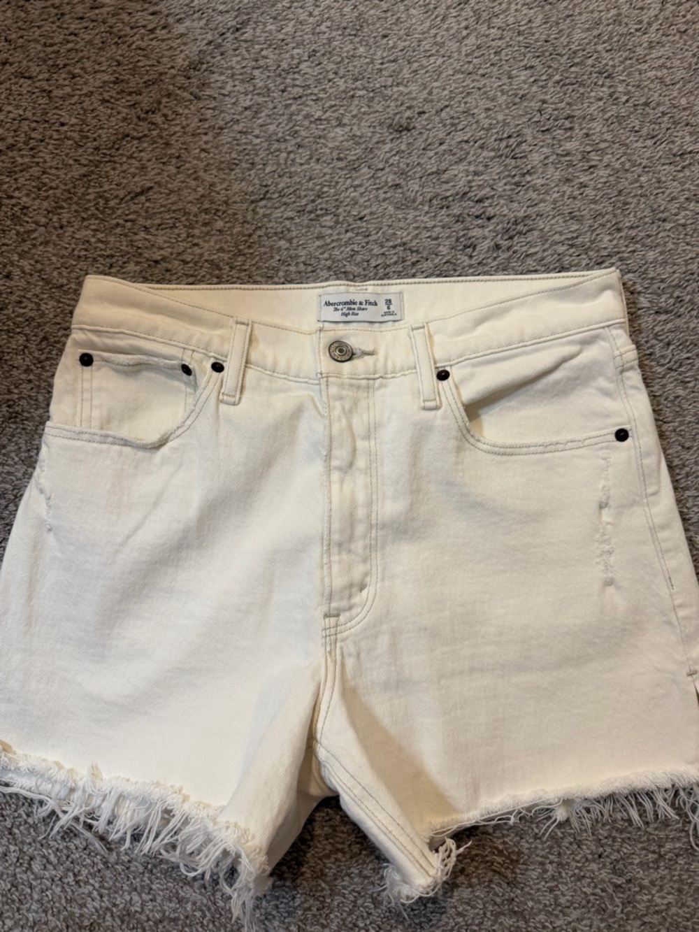 Abercrombie & Fitch Cream High-Rise Mom Shorts